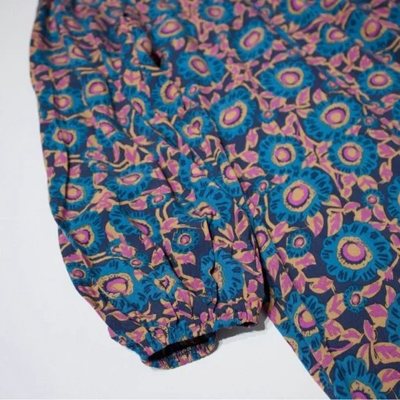 Natural Life Blue Purple Tan Floral Maxi Dress 100% Rayon Boho women - Picture 4 of 9